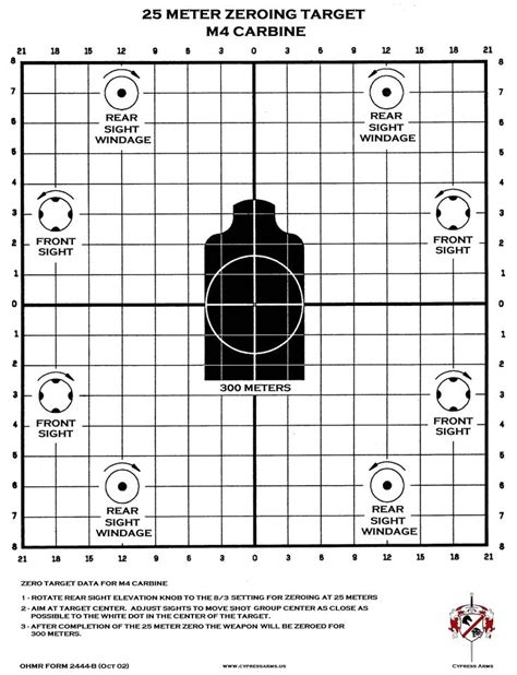 M4 Zeroing Target Printable Shooting Targets Firearms