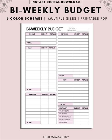 printable bi weekly budget sheet printable form templates