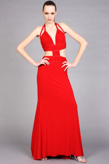 red a line halter deep v neck open back sweep train floor