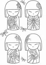 Japoneses Japon Kokeshi Colorare Coloriage Japanese Kimmi Coloriages Munecas Bambole Enfant Muñecas Matrioske Tradicionales Bambola Supercoloring Hina Fieltro Matrioska sketch template