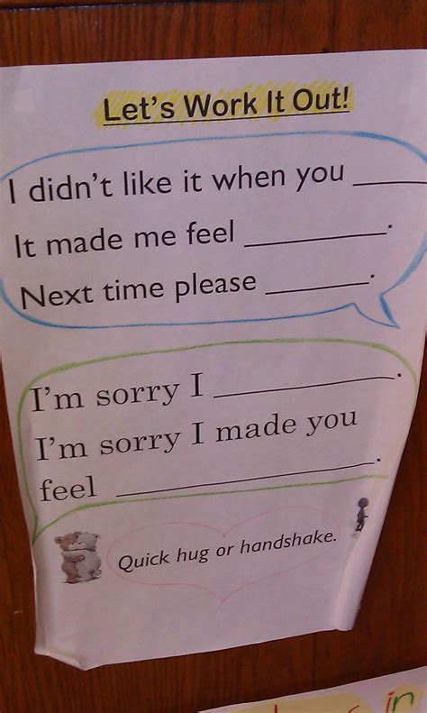 simple and concise sentence frames to help 2nd graders with conflict resolution school social