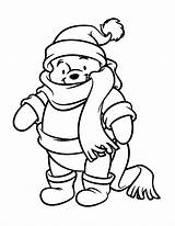 Winter Coloring Pages Pooh Dressed Printable Kids Clothes sketch template