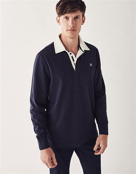 mens crew long sleeve rugby shirt  navy  crew clothing