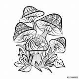 Coloring Pages Adult Zentangle Mushroom Mushrooms Outline Magic Doodle Printable Trippy Sketch Mandala Vector Drawn Hand Illustration Drawings Drawing Template sketch template