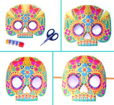 printable calavera skull mask templates  full color  etsy