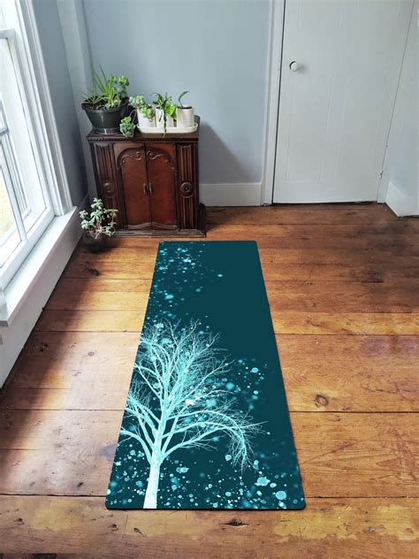 nature inspired teal yoga mat tree snow nature inspiration