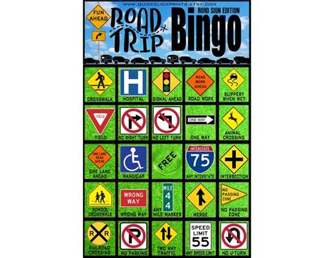 road sign road trip bingo  cards travel bingo travel etsy road