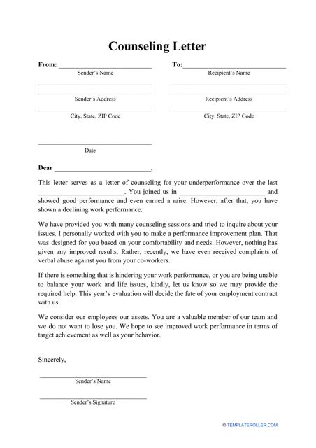 counseling letter template  printable  templateroller