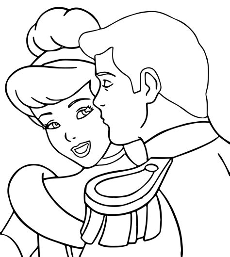 cinderella  prince charming kissing coloring pages wecoloringpage