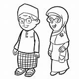 Malay Malaysian Flat Muslim Costumes Caracteres Malayo Islamic Mosque Dibujar sketch template