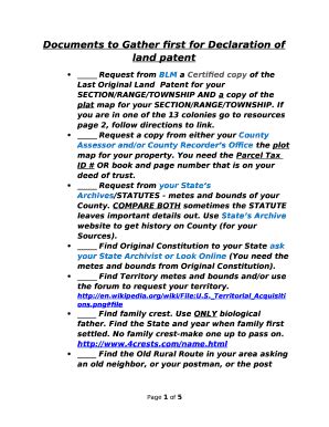 declaration  land patent template  template pdffiller