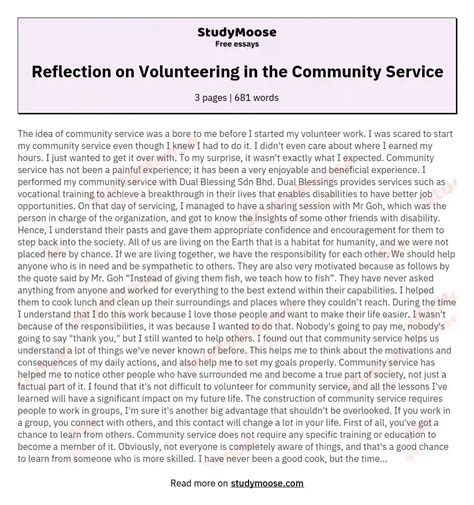 reflection  volunteering   community service  essay