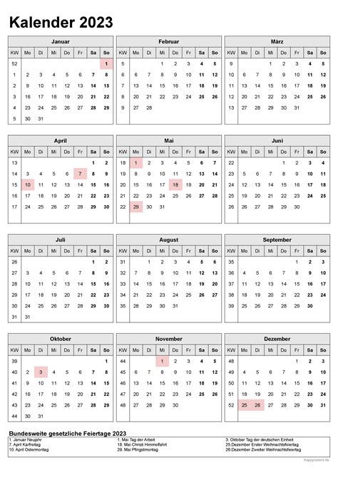 kalender  mit kalenderwochen und feiertagen  xls png