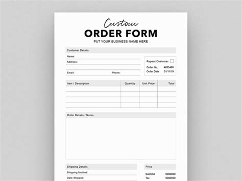 custom order forms editable diymini