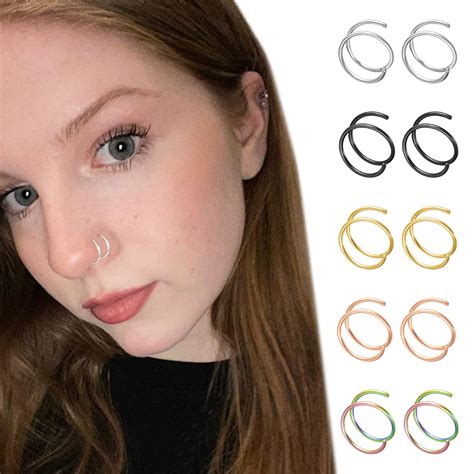 Double Nose Ring Nose Hoop Set For Single Piercing Surgical Steel 10pcs