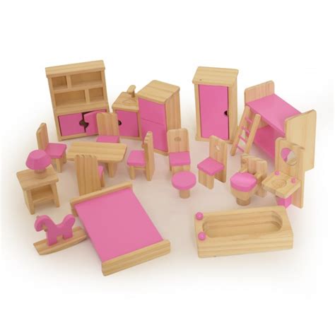 wooden childrens dolls house furniture set