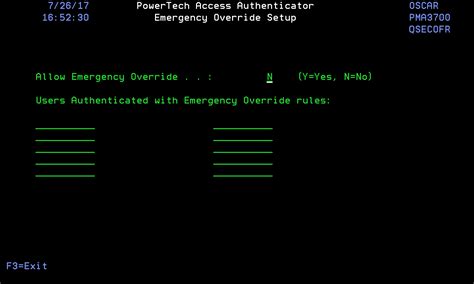 emergency override setup panel