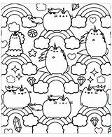 Kawaii Doodle Pusheen Coloring Rainbow Cat Pages Style Adult Doodling Rainbows Meets When sketch template