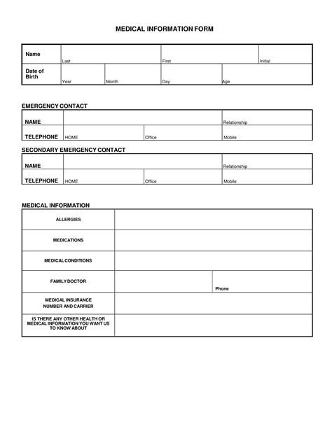 medical information forms  ms word  excel