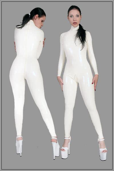Sexy Unisex Womens White Latex Catsuit Rubber Bodysuits With Front