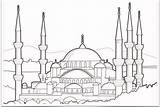 Mosque Coloring Drawing Blue Islam Pages Pillars sketch template