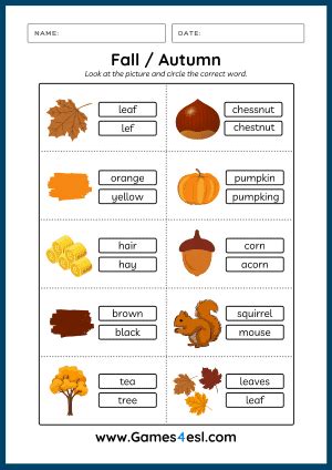 fall worksheets autumn worksheets gamesesl