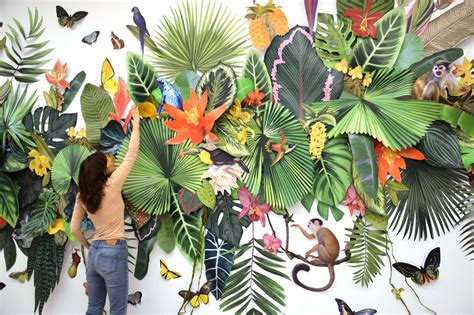 clare celeste installing  jungle installation   collage illustration artistic
