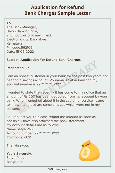 application  refund bank charges letter   write refund bank