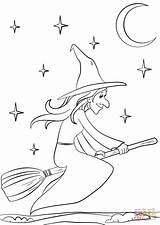 Witch Coloring Pages Broomstick Riding Halloween Drawing Broom Printable Color Flying Moon Print Getdrawings sketch template