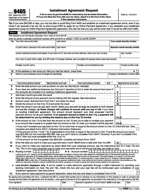 Irs Form 9465 Form Fillable Printable Forms Free Online