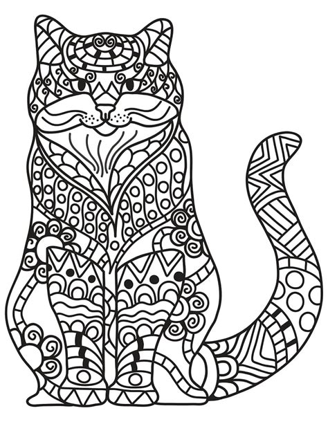 sitting cat zentangle coloring page  print  color