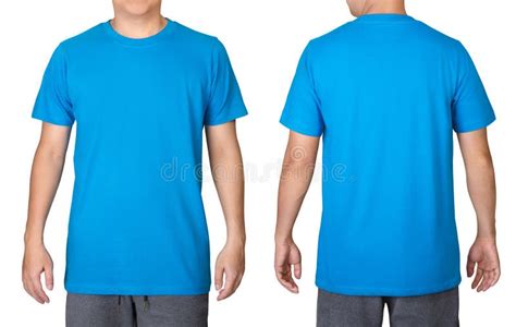 Blue T Shirt On A Young Man Isolated On White Background Front And