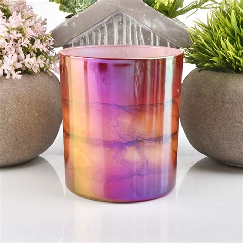 Ion Plating Colorful Glass Candle Holder 12 Oz Glass Jar For Candles