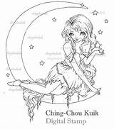 Coloring Digital Moon Fairy Adult Ching Kuik Chou Stars Stamps Cresent Stamp Instant Dream Star Girl Adults Pages sketch template