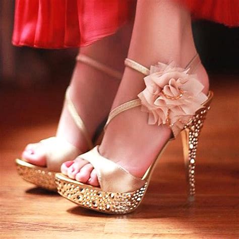 Glitter Pretty Lace Flowers Party Queen Strappy High Heels