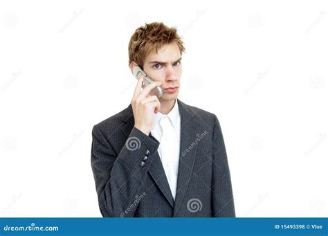 young businessman talking  cell stock photo image  office background