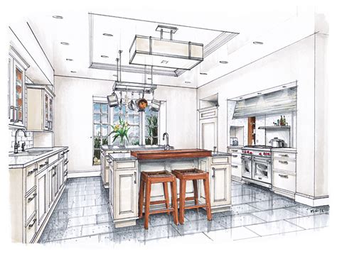 pencil hand rendering interior design home design