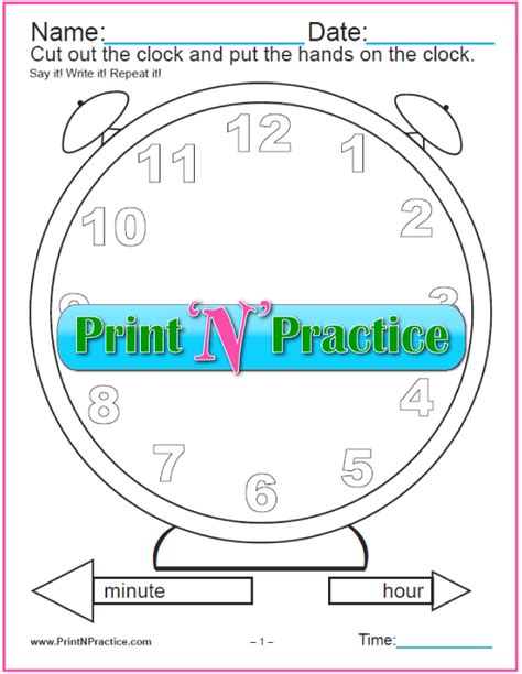 clock worksheet printable cut  color digital analog