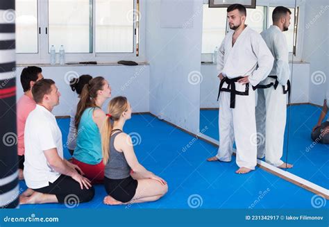 Karate Coach Teaching Adults Stock Image Image Of Demonstrating