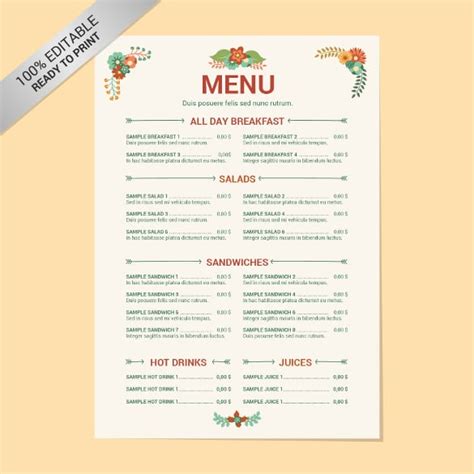 restaurant menu templates   word excel  formats samples examples designs