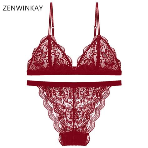 Zenwinkay 2018 Female Sexy Black Lace Bra Set Women Underwear V Neck