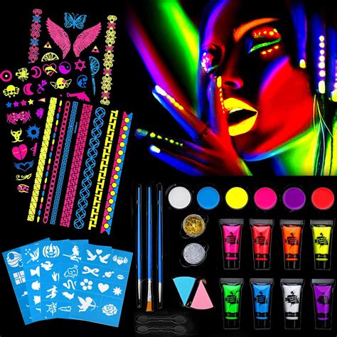 Howaf Uv Glow Neon Face And Body Paint Set Uv Body Art And Temporary