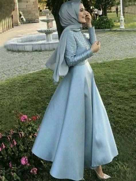 chicloth a line long sleeves scoop floor length with beading satin muslim dresses prom dresses