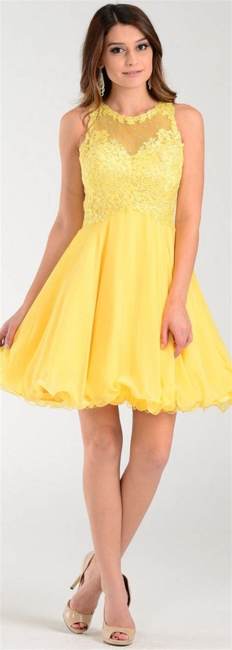 short a line chiffon prom dress yellow discountdressshop
