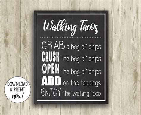 walking taco chalkboard sign printable digital file instant