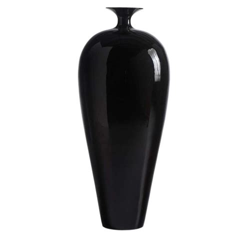 Contemporary Sinuo Black Handmade Ceramic Vase Made In Italy For Sale