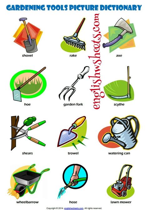 esl printable gardening tools vocabulary worksheets  kids