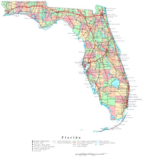 large detailed administrative map  florida state  roads highways