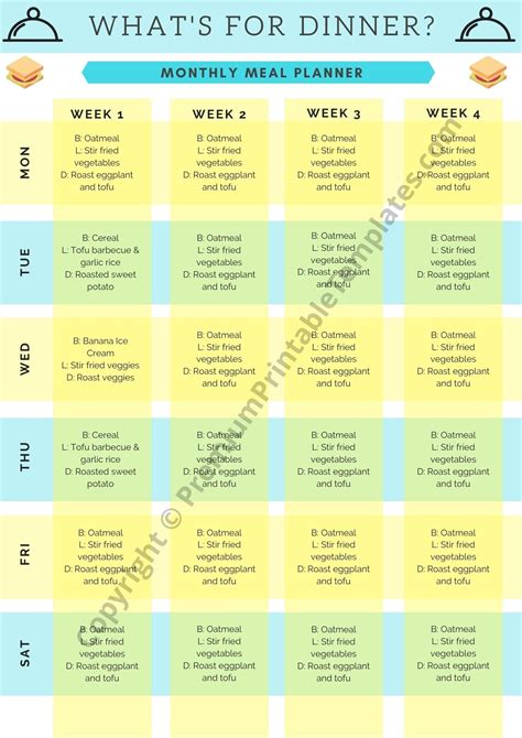 monthly meal plan calendar editable  blank etsy australia