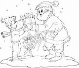 Santa Giving Gift Boy Coloring Christmas sketch template